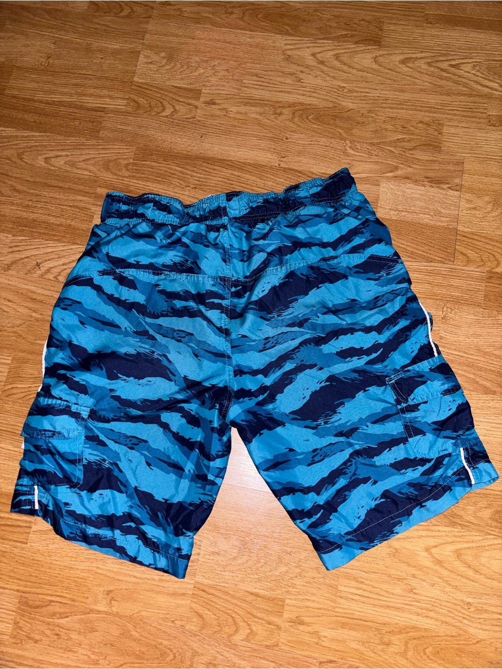 Men's Blue Patterned Swim Trunks with Drawstring - Picture 2 of 5